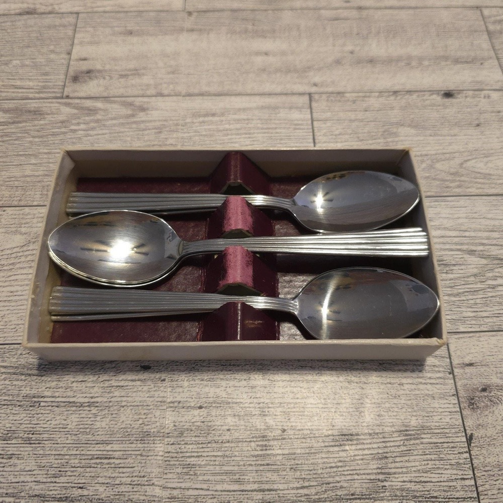 FIRTH STAYBRITE VINTAGE SET OF 6 STAINLESS STEEL‎ TEASPOONS BOXED